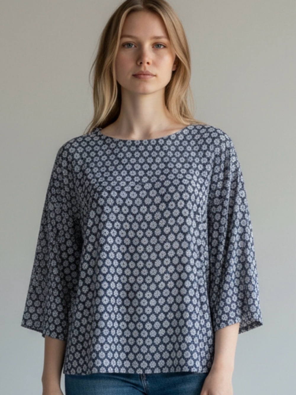Pure Jill Navy Floral-Print Relaxed Boatneck Tunic